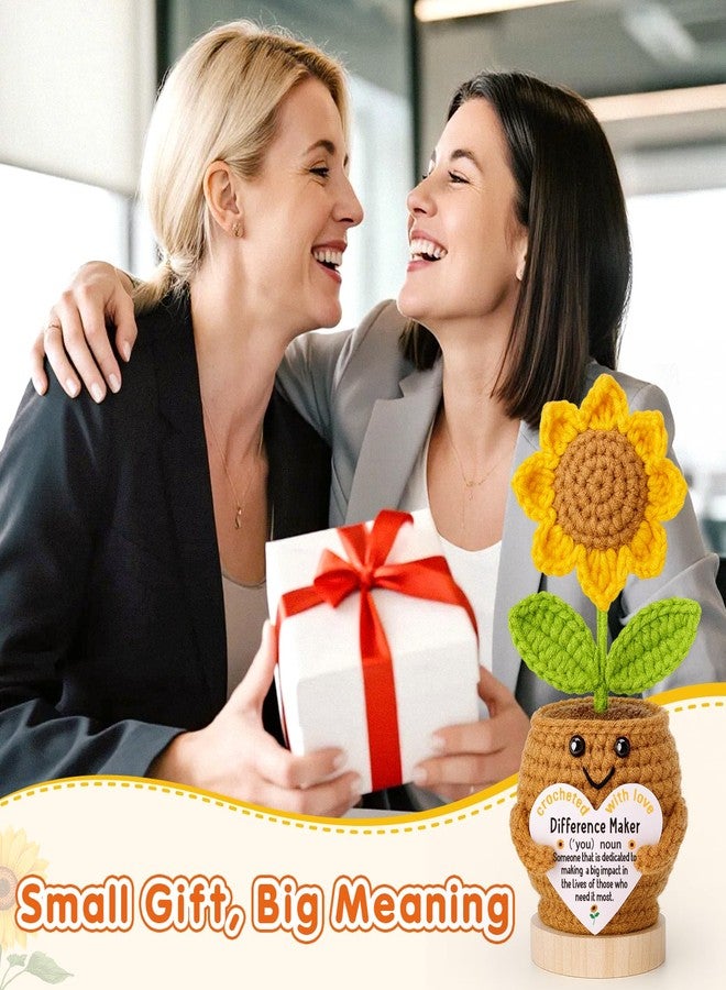 IDEGIFT Christmas Difference Maker Gifts for Women Employees, Inspirational Thank You Appreciation Birthday Gifts for Coworker Teacher Staff Coach Mentor Boss Leader, Crochet Sunflower Office Desk Decor - Image 3